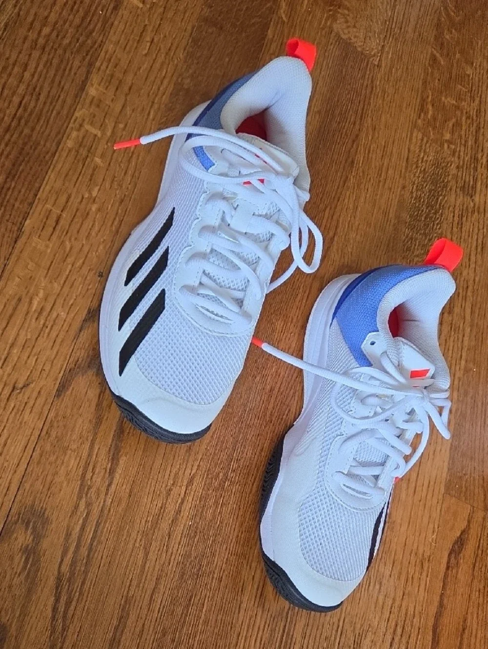 Adidas Kids White Sneakers with Blue and Black Accents